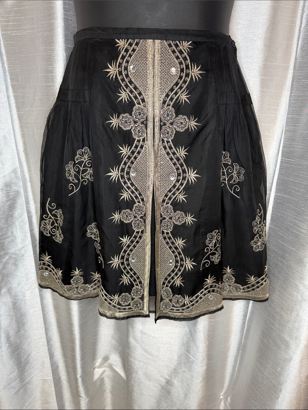 Carole Little Silk A Line Skirt Embellished Lined Embroidered Black Women’s 10